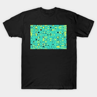 Turquoise blue bacckground, yellow and black spots T-Shirt